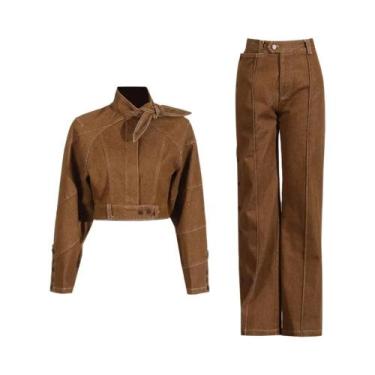 Imagem de Conjunto Minimalista Feminino De Duas Peças Com Gola Alta, Blusa De Ma