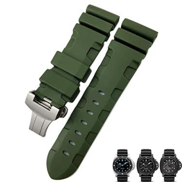 Imagem de SOMKB Pulseira de relógio Nature Rubber 24 mm para luminária submersível Panerai PAM preto azul vermelho laranja pulseira fecho borboleta (cor: borboleta verde, tamanho: 24 mm)