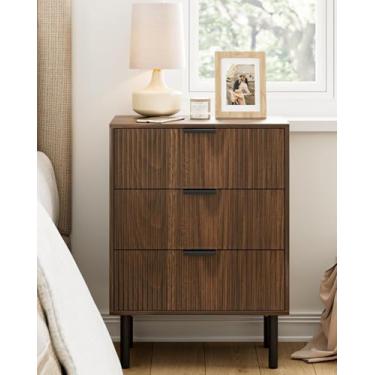 Imagem de AEPOALUA Mesa de cabeceira, mesa de cabeceira alta com 3 gavetas de armazenamento, mesa de cabeceira branca, móveis de cabeceira, mesa lateral com moldura dourada, cômoda para quarto, sala de estar