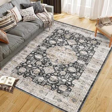 Imagem de GarveeHome Tapete vintage lavável 20 x 25 cm para sala de estar: tapete vintage lavável à máquina com suporte antiderrapante tapete de pilha baixa para quarto, grande sala de jantar, tapete preto