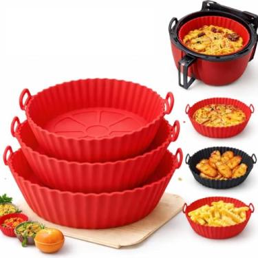 Imagem de Kit com 6 Formas de Silicone Reutilizáveis para Air Fryer e Forno, Silicone Reciclável Antiaderente, Resistente a Alta Temperatura, Fácil de Lavar e Guardar (Vermelho)