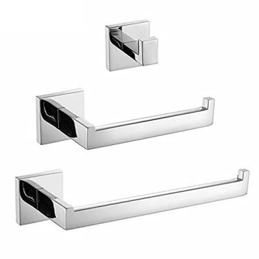 Imagem de Prateleiras de banheiro, toalheiro, conjuntos de banheiro, material de aço inoxidável 304, suporte de papel preto e cromado, toalheiro, gancho de roupão, escovado para banheiro, cozinha