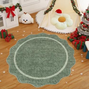 Imagem de GarveeHome Tapetes redondos recortados, tapete redondo pequeno lavável de 90 cm, antiderrapante, tapete macio de Natal ultrafino sólido resistente a manchas de pilha baixa para quarto, entrada