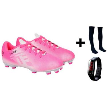 Imagem de Chuteira Campo Adulto UZ Costurado + Meião + Relógio - Uzze, Pink, 42