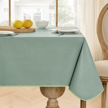 Imagem de Softalker Toalha de mesa retangular de vinil de primavera, toalha de mesa de plástico 100% impermeável, capa de mesa de PVC resistente para piquenique, acampamento, jantar - 137 x 272 cm, sálvia