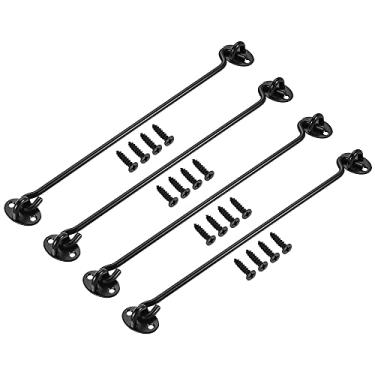 Imagem de Gancho e olhal trinco de portão trava de gancho de portão, gancho de cabine de 30,5 cm, gancho giratório para janela, 201 com parafusos, preto, 4 peças de botão