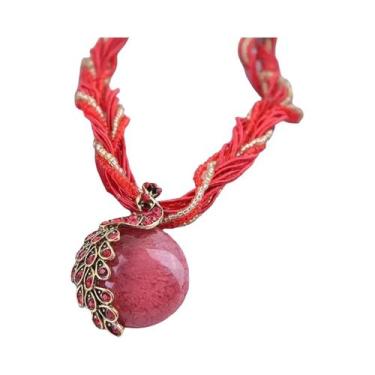 Imagem de Colar Feminino Vintage Com Pingente De Pavão E Franjas, Acessório De J