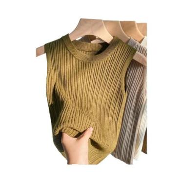 Imagem de Camiseta Sem Mangas Feminina De Tricô Com Decote Em V, Estilo Casual, 