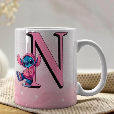 Imagem de Caneca De Porcelana Stitch Letras A-z 325ml Rosa N