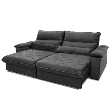 Imagem de Sofá Retrátil Reclinável Grécia 2,70m Suede Velut Cinza Molas No Assento - King House