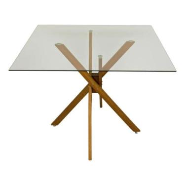 Imagem de Mesa Jantar 70cm Quadrada Vidro Temperado Base Akemi Pé Eucalipto Escr