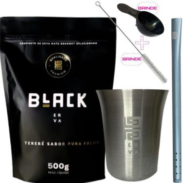 Imagem de Kit Para Tereré Black Erva Mate Copo de Alumínio e Bomba Canudo de Alu