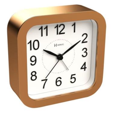 Imagem de Relógio Despertador Quartz Herweg 2644 Silencioso, Luz, Dourado Fosco