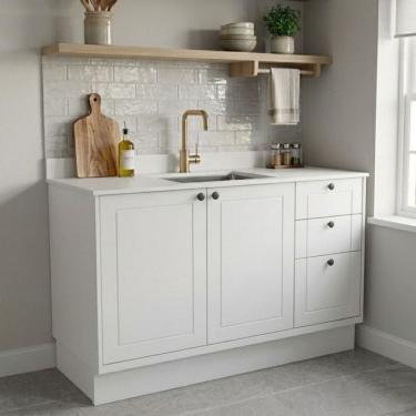 Imagem de Balcão para Cozinha 2 Portas 3 Gavetas em Mdf com Divisor de Talheres sem Tampo Sevilha Branco Artico