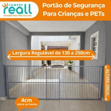 Imagem de Portão de segurança - Alumínio - 100 cm x 133 a 250 cm - Cinza - Reall