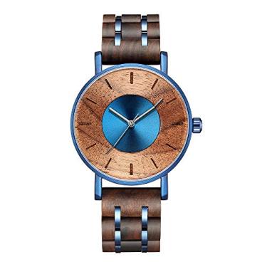 Imagem de WASTIME Relógio de madeira para homens e mulheres, cronógrafo elegante, casual, estilo militar, relógios de madeira, B - azul, Relógios de cronógrafo multifuncionais elegantes