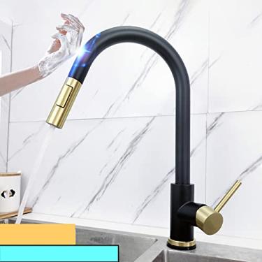 Imagem de Torneira misturadora de cozinha de toque frio quente em casa branco pull out torneiras misturadoras de cozinha toque sensível inteligente torneiras de pia de cozinha, toque, ouro preto