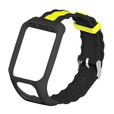 Imagem de UKCOCO Compatível com pulseira Tomtom Runner 3 - Pulseira de relógio de borracha de substituição de silicone para relógio com para-choque de relógio compatível com Tomtom Runner 3 (preto e amarelo)