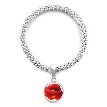 Imagem de DIYthinker Pulseira com pingente de prata de milho com pintura de flor vermelha e corrente ajustável