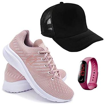 Imagem de Tenis Masculino Academia Ultra Leve + Relógio Digital + Boné - Rosa/37