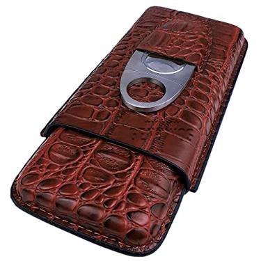 Imagem de Estojo Porta Charutos Para Viagem 3 Exemplares Couro Crocodilo - Marrom
