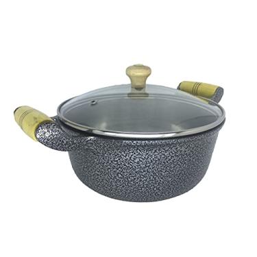 Imagem de Panela Alumínio Preto Alça Madeira Tampa Vidro - 22 Cm