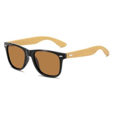 Imagem de Óculos De Sol Bambu Madeira Quadrado Masculino Feminino Proteção UV400 (Castanho)