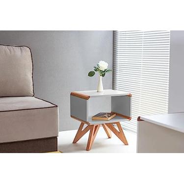 Imagem de Mesa de Canto Lateral para Sala Baori Oppa Design - Cinza Claro e Jatobá