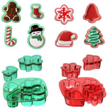 Imagem de Mini cortadores de biscoito de Natal, 8 peças, pequenos moldes de biscoito de Natal, boneco de neve, meia de Natal, floco de neve, árvore de Natal, chapéu de Natal
