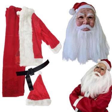 Imagem de Mascara Realista Papai Noel Fantasia Roupa Natal Completa Natalina Oculos Barba Comemoraçao Evento