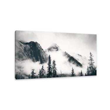 Imagem de Foto de montanha preta e branca impressão em tela moderna pôster de arte de parede natureza paisagem imagem para sala de estar decoração de casa Cuadros 55 x 30 cm (22 x 12 pol) moldura interna