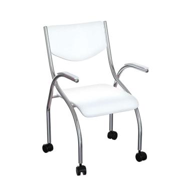 Imagem de Cadeira de Escritório Secretária Colorado Estofada Cromada e Branca