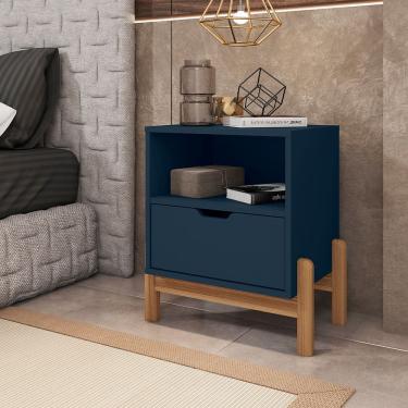 Imagem de Mesa de Cabeceira Antares Essenziale com 1 Gaveta 52cm Azul Cobalto