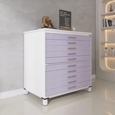 Imagem de Mapoteca 10 Gavetas 120,4cm X 122,3cm Aço Branco/Lilás