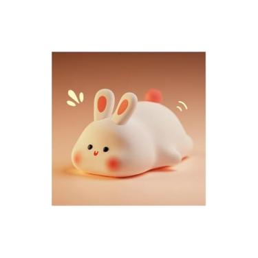 Imagem de Luminária Coelho Infantil, USB, Luz Multicolorida, Silicone e Plástico, 8x11x14cm, 3 Níveis de Brilho, Branca, Para Quarto e Sala