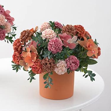 Imagem de Yalych Buquê de decoração de seda para casa cabeças de hortênsia 16 flores artificiais artificiais flores de seda rosas artificiais flores artificiais a granel flores artificiais (cor: laranja