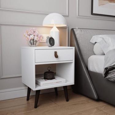 Imagem de Mesa de Cabeceira Mesinha Para Quarto 1 Gaveta Puxador em Couro Ravenn