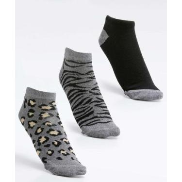 Imagem de Kit 3 Pares Meias Soquete Feminina Estampadas Marisa-08040, 34/39, Cin