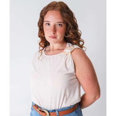 Imagem de Blusa Regata Plus Size Feminina Canelada Marisa Bege-70024, Bege, G1