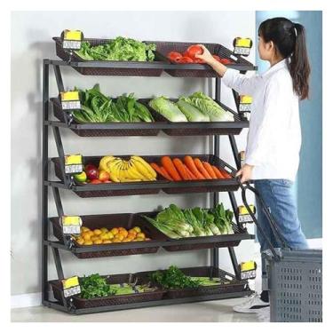 Imagem de Prateleira de aço para armazenamento de cozinha de 5 níveis, prateleira de frutas e legumes, expositor comercial de lanche de supermercado de grande capacidade, loja de varejo/organizador de batata e