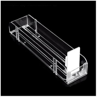 Imagem de Pacote com 20 empurradores de prateleira de gôndola com mola, prateleiras de exibição automáticas de acrílico para varejo, organizadores de cigarros de loja de conveniência, prateleiras de exibição de