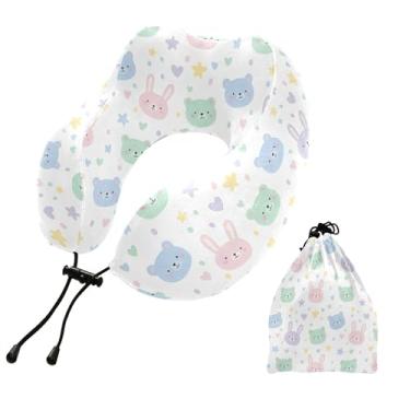 Imagem de Burbuja Almofada de pescoço de urso de coelho para viagem, almofada de viagem de espuma viscoelástica para dormir, suporte de cabeça de avião, carro, lavável na máquina e portátil