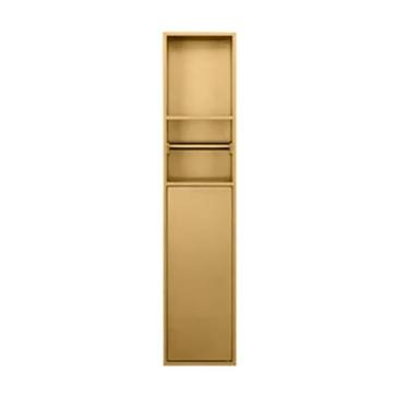 Imagem de Nicho de banheiro de aço inoxidável dourado premium - Suporte de papel higiênico embutido e rack de armazenamento de escova para casa - Organizador de chuveiro durável (18 x 80 x 12,5 cm)