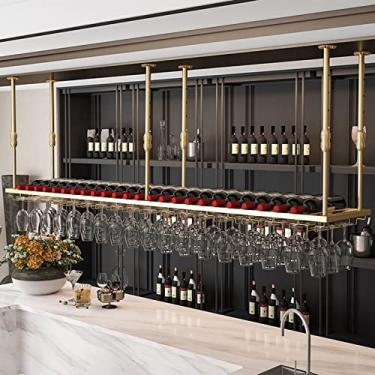 Imagem de Rack de taça de vinho, suporte de garrafa de vinho de teto, suporte de parede para pendurar no teto, prateleira decorativa de altura ajustável para cozinha, bar e restaurante 100/120/150 cm