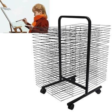 Imagem de Estante de secagem de arte móvel dupla face - 50 pisos, armazenamento de chão sobre rodas, perfeito para escolas e clubes de arte, design dobrável para economizar espaço