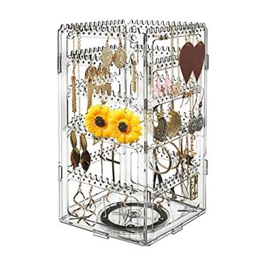 Imagem de Suporte de joias giratório 360 suporte de brincos transparente organizador de joias acrílico suporte de exibição de joias para brincos, pulseiras, colares, exibição de joias (cor: branco-5)