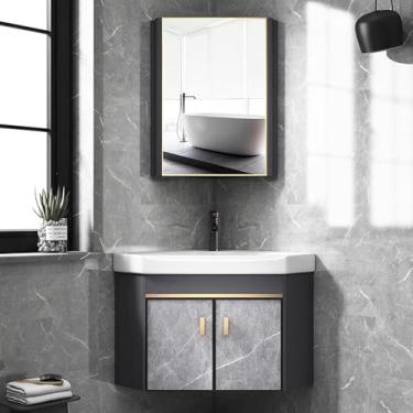 Imagem de Armário De Pia E Espelho De Cerâmica Dyuz Corner, Armário De Banheiro Pequeno De Canto, Armário De Pia De Banheiro Montado Na Parede, Combinação De Vaidade De Banhei, One Color, 38cm