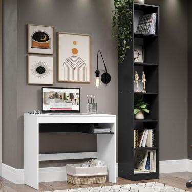 Imagem de Escrivaninha Rubi e Estante Livreiro 6906 Branco Preto