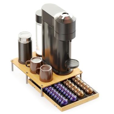 Imagem de SpaceAid Suporte de gaveta de bambu para café compatível com cápsulas Nespresso Vertuo, acessórios para estação de café, bandeja organizadora compatível com 40 cápsulas grandes ou 56 pequenas, natural