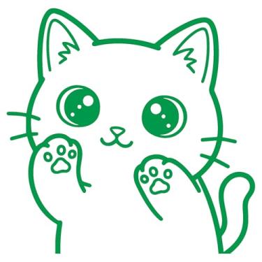 Imagem de Adesivo Kawaii para Fãs de Gatos Ideal para notebook capacete moto carro portas vidros paredes ambientes vários tamanhos (VERDE, 15,1x15cm)